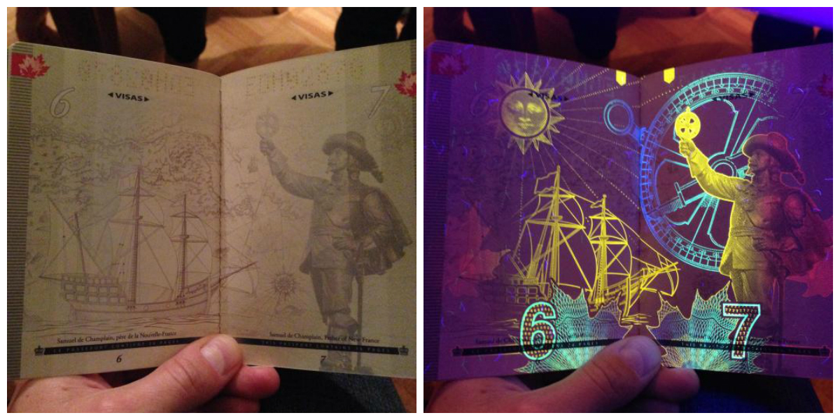     . Canadian passport under UV light