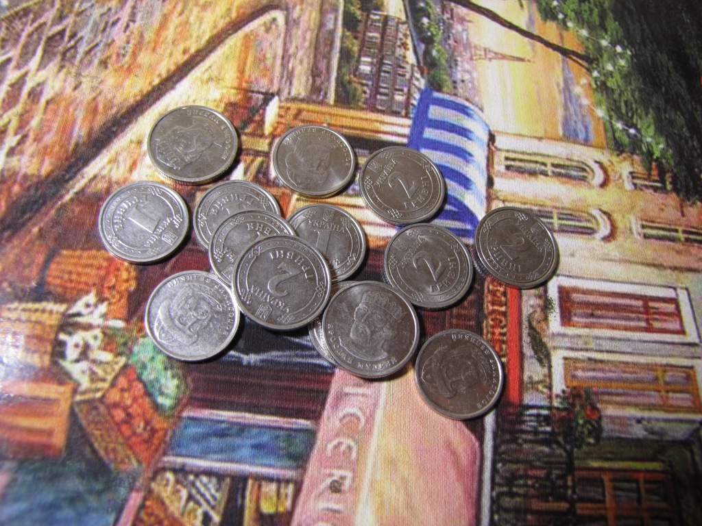 Ukrainian coins and magnet.    