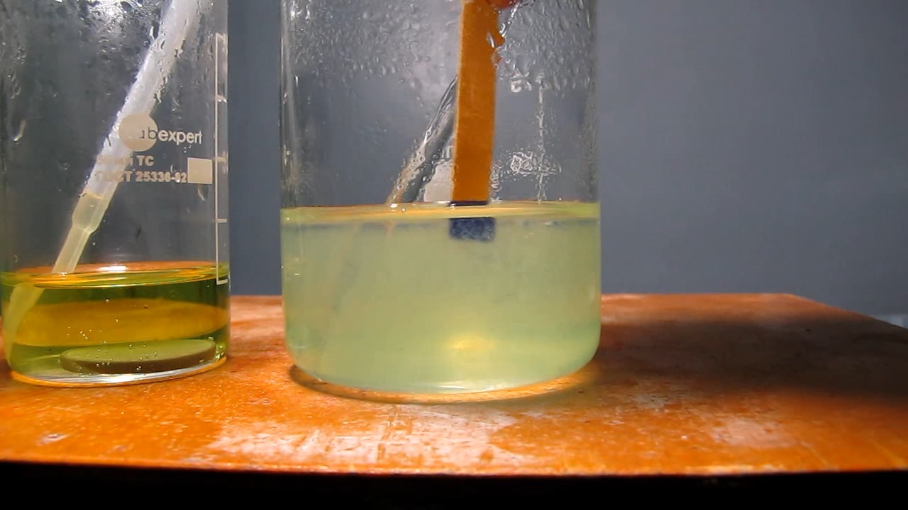 Solution of coin (2 hryvnias) in hydrochloric acid and potassium hydroxide.   (2 )      