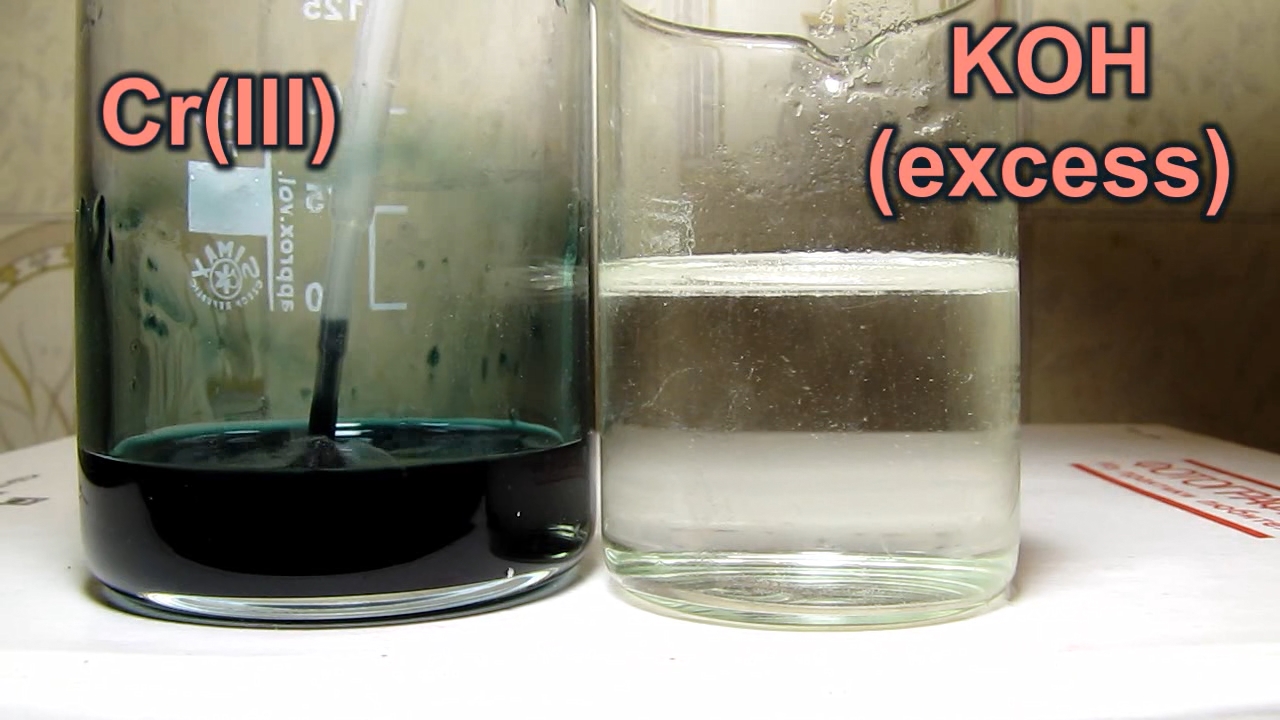Chrome (III), ammonia and potassium hydroxide.  (III),    