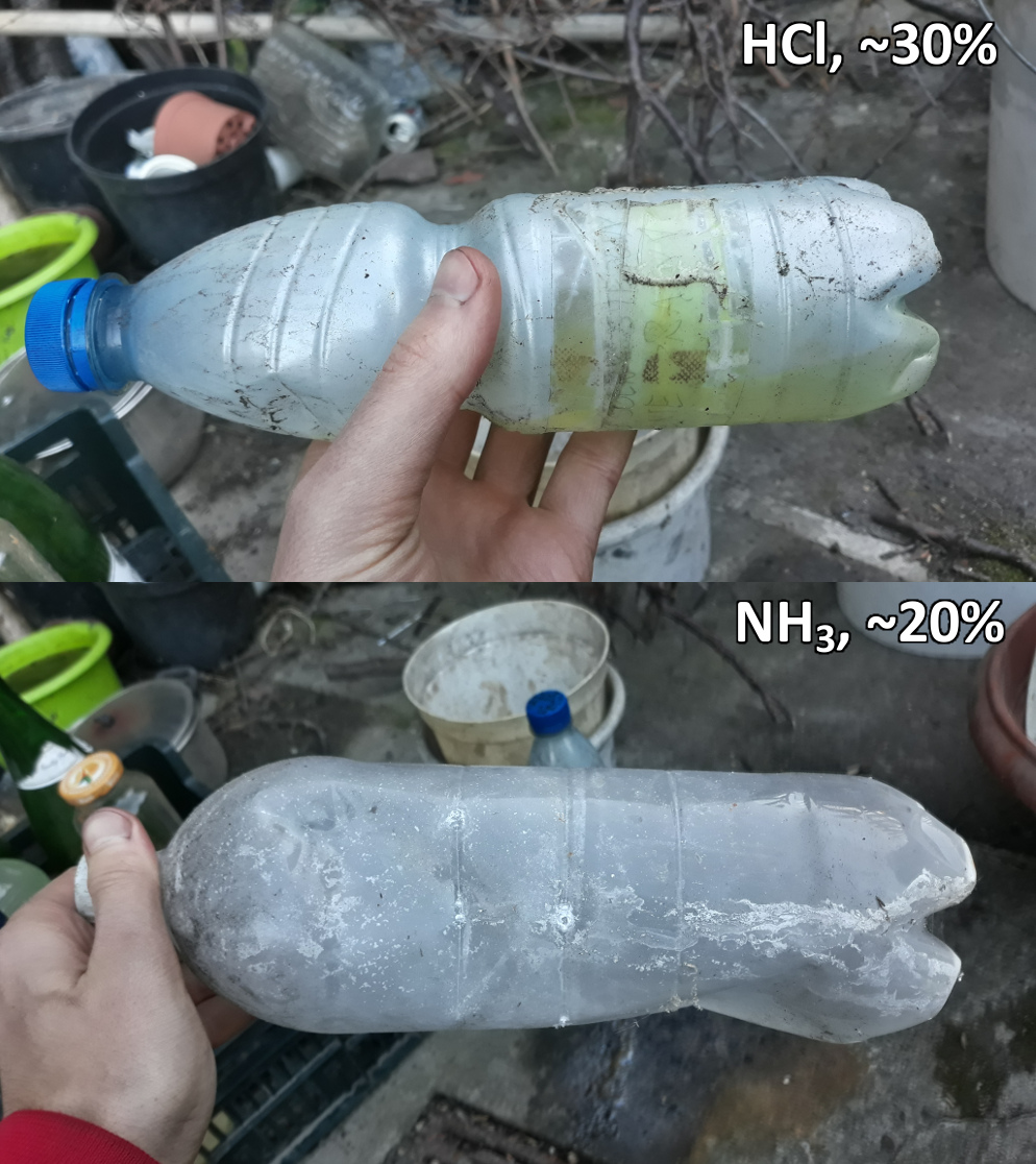 Ammonia solution destroys plastic bottle