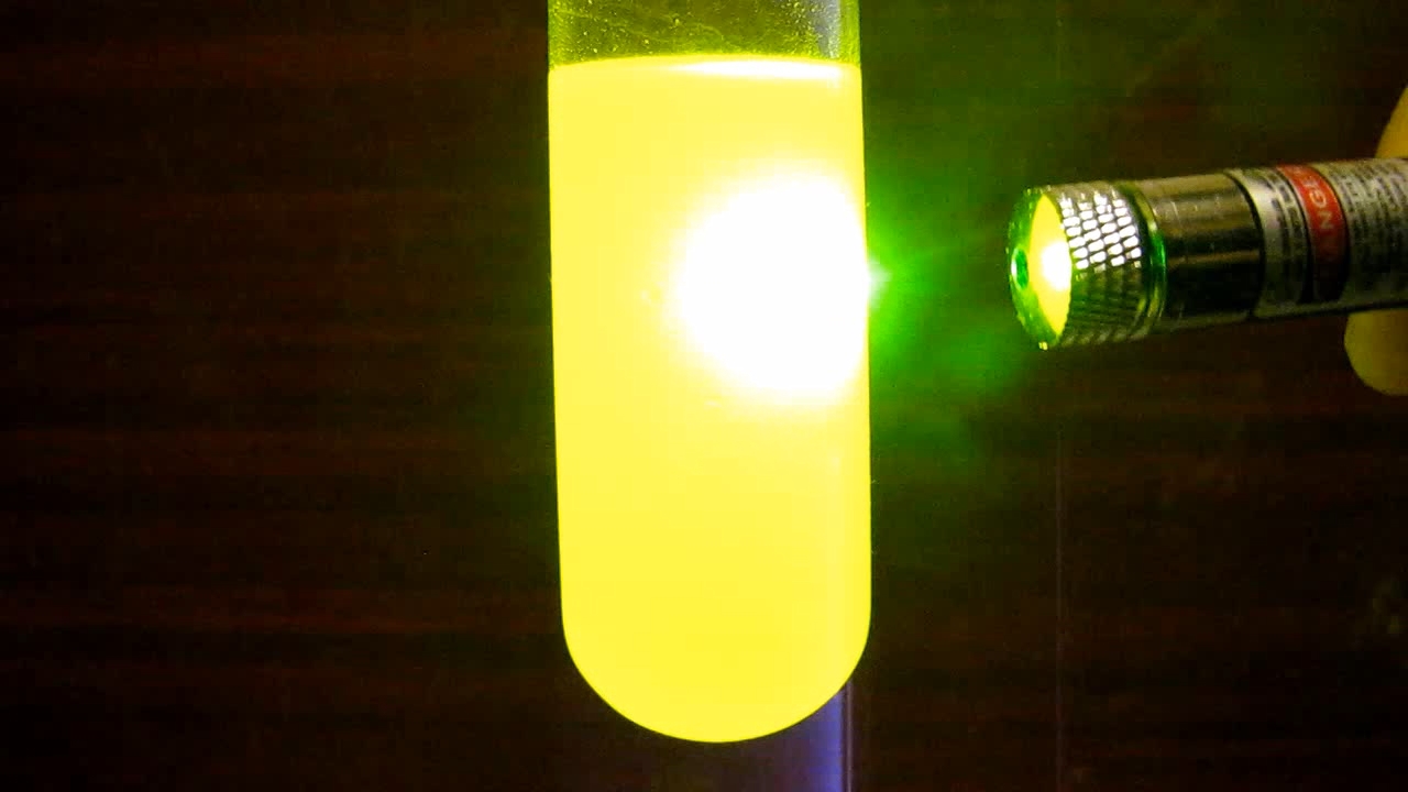 Sunflower oil, alcohol, rhodamine and green laser