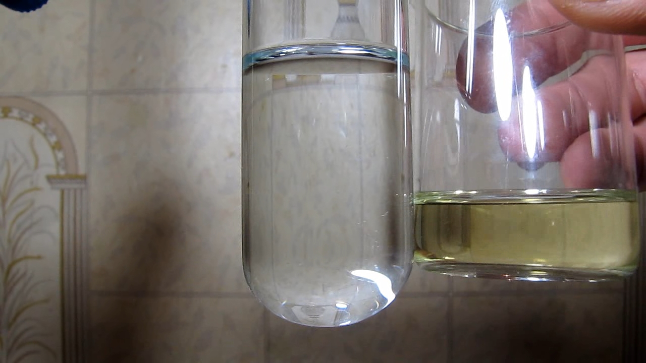 Sunflower oil, ethanol and water (formation of emulsion)