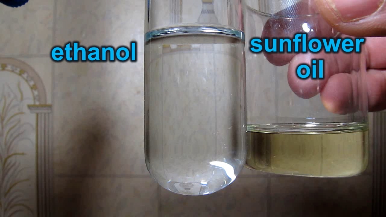 Sunflower oil, ethanol and water (formation of emulsion)