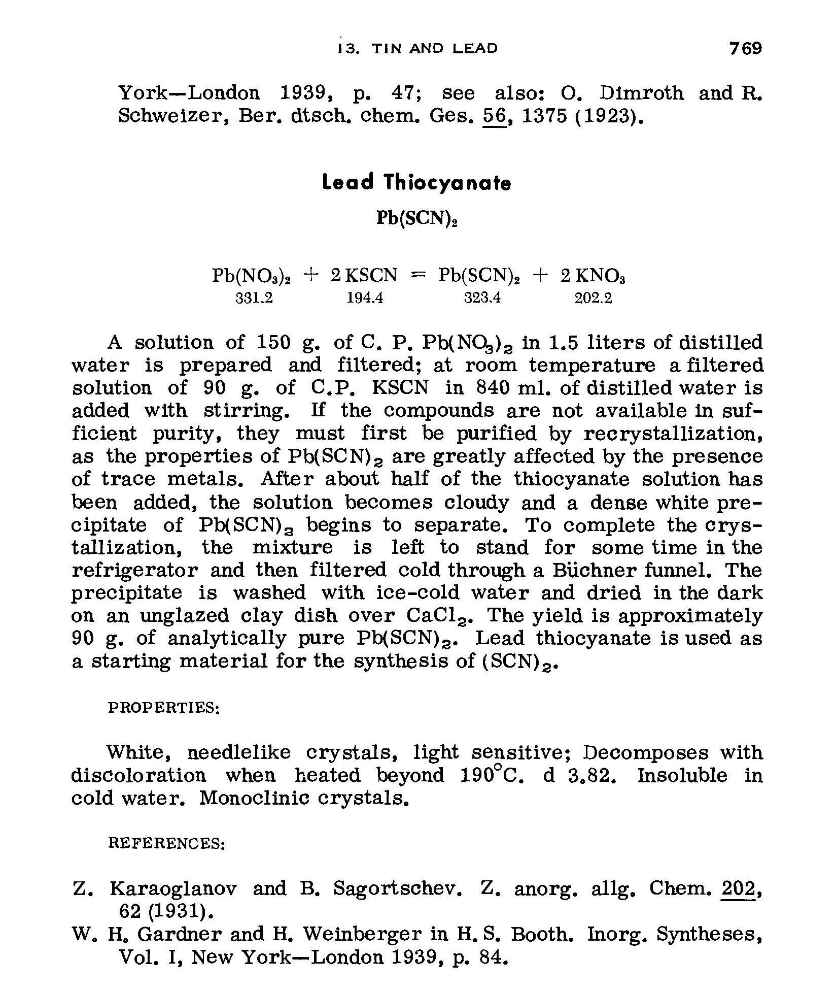 Synthesis of Lead Thiocyanate
