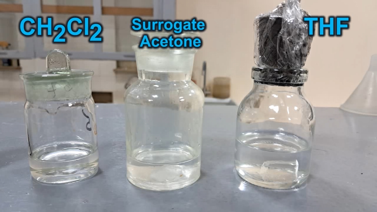 Dissolving Polymethyl Methacrylate (PMMA) in Tetrahydrofuran and Surrogate Acetone