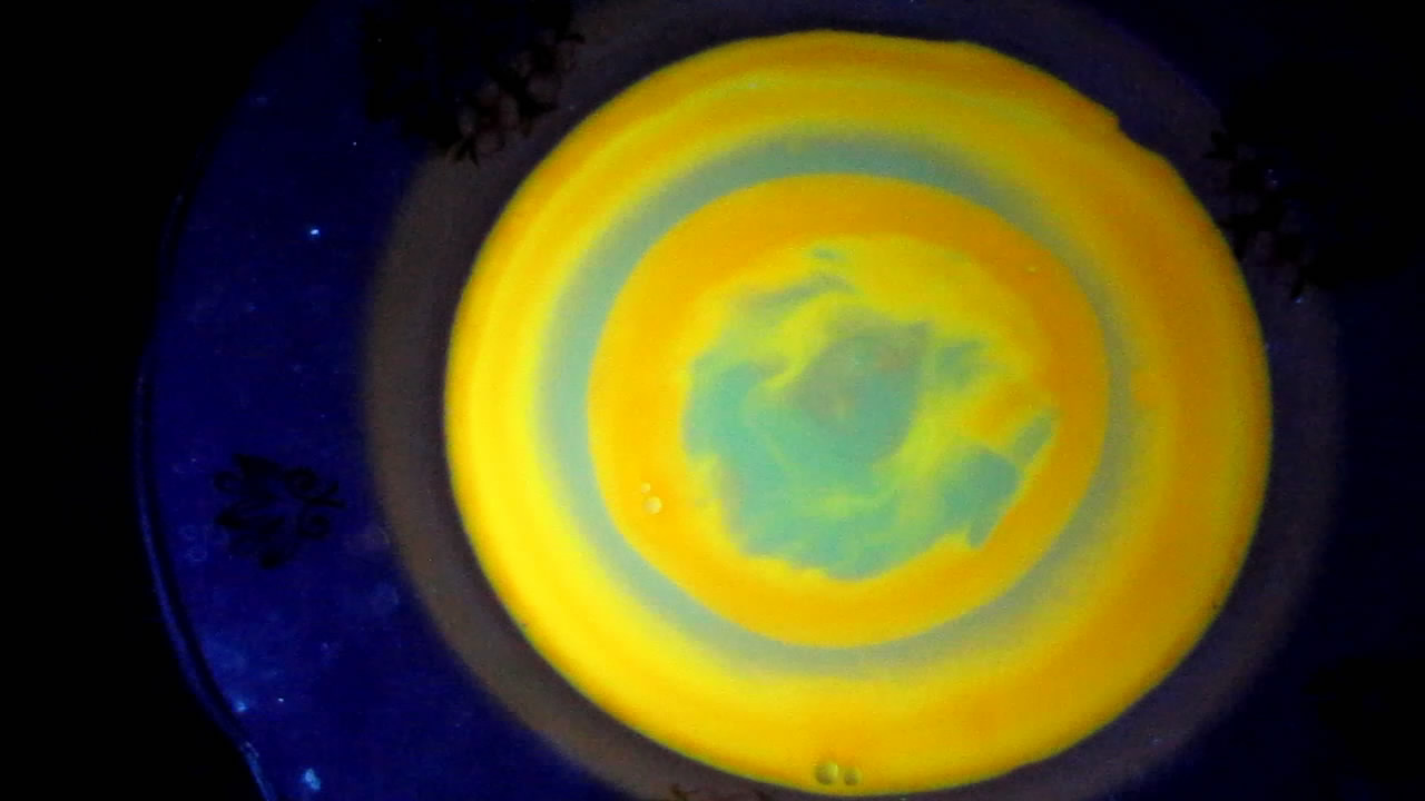 The Fluorescence of Eosin under UV Light on the Surface of Milk. (Surface Tension Experiments). Свечение эозина на поверхности молока и жидкое мыло. (Эксперименты с поверхностным натяжением)