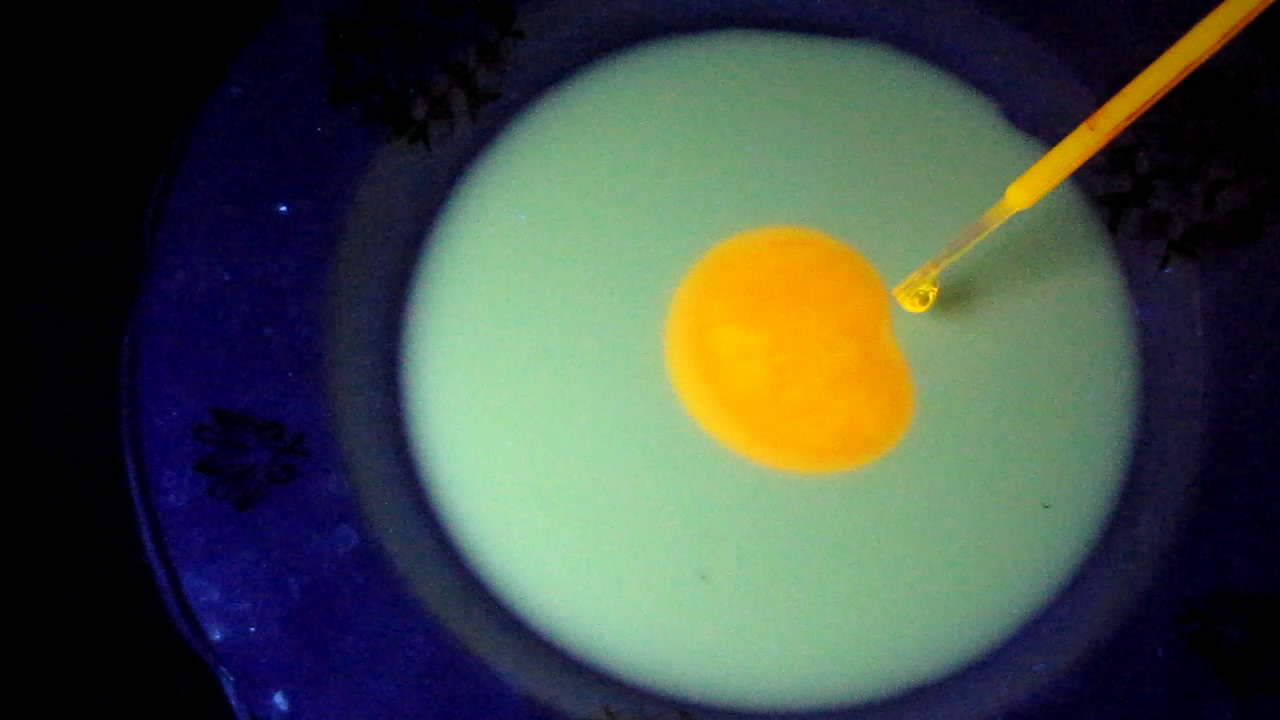 The Fluorescence of Eosin under UV Light on the Surface of Milk. (Surface Tension Experiments).        . (   )