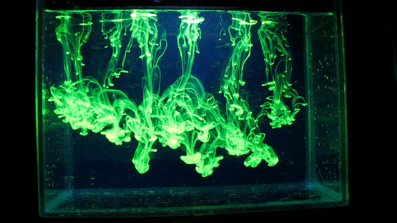     ( ). Fluorescein under ultraviolet light (vortex rings)