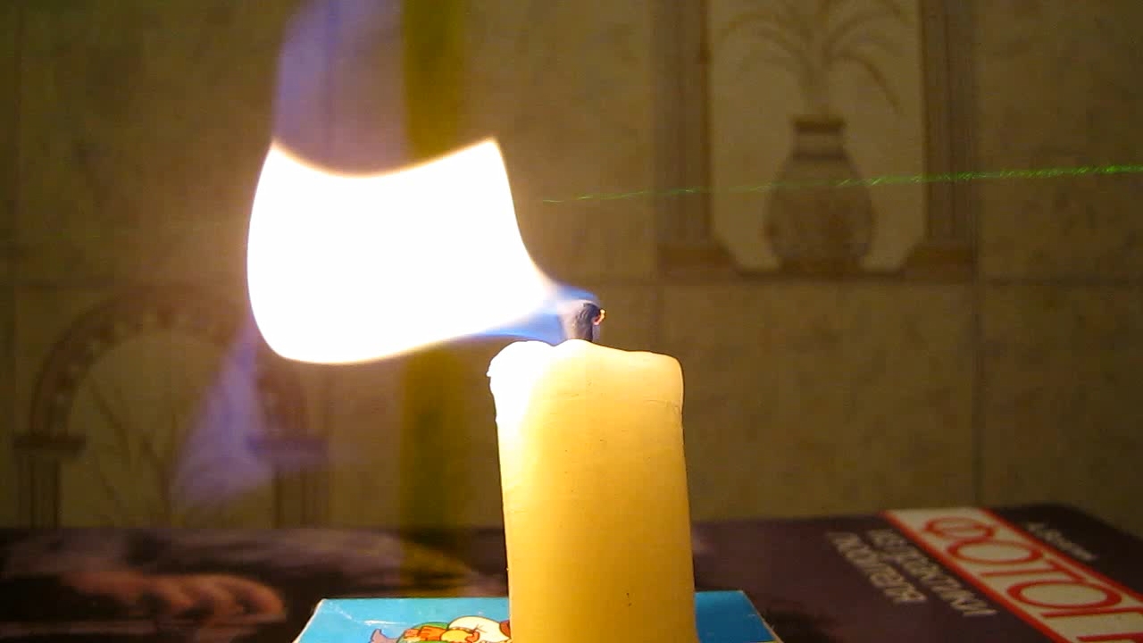 Tyndall effect: laser and candle.  :   