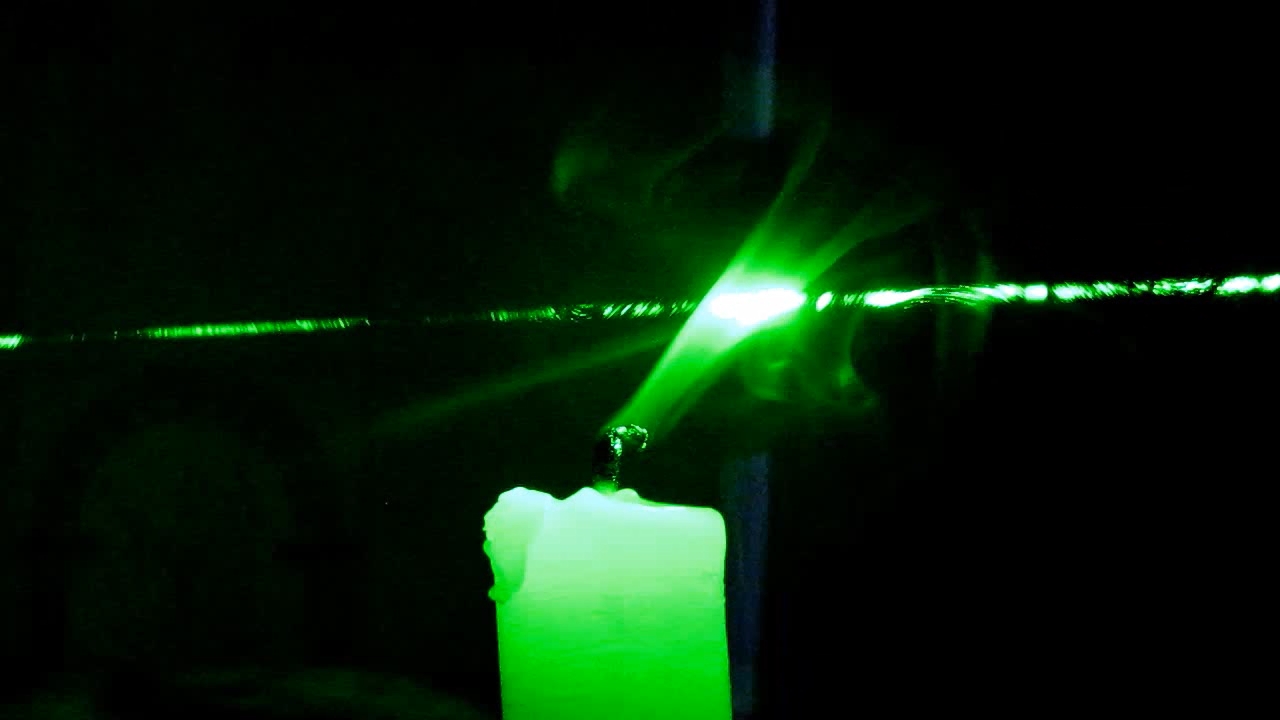 Tyndall effect: laser and candle.  :   