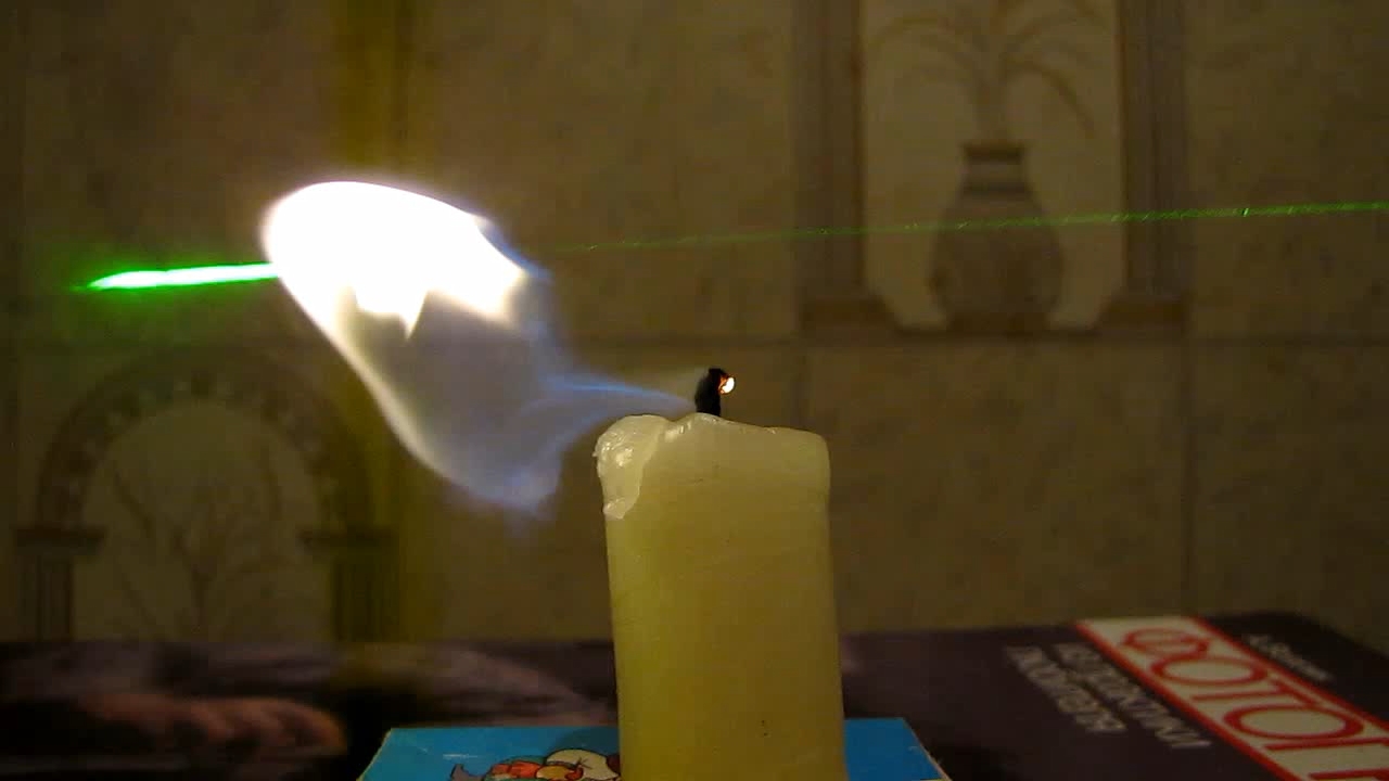 Tyndall effect: laser and candle.  :   