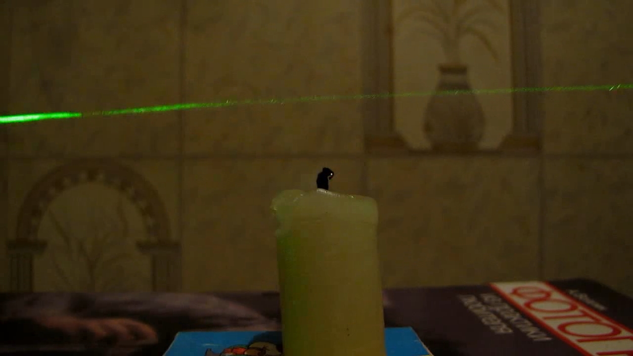 Tyndall effect: laser and candle.  :   