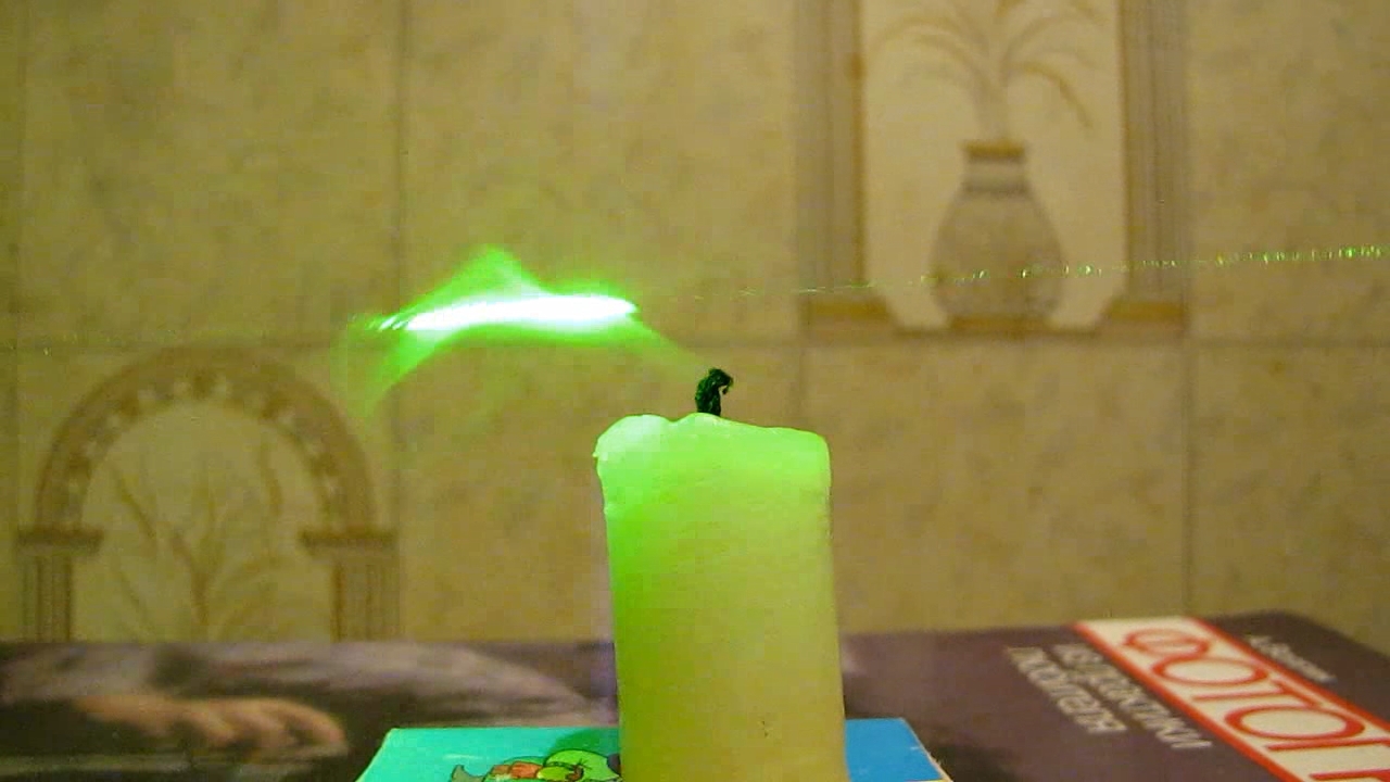 Tyndall effect: laser and candle.  :   