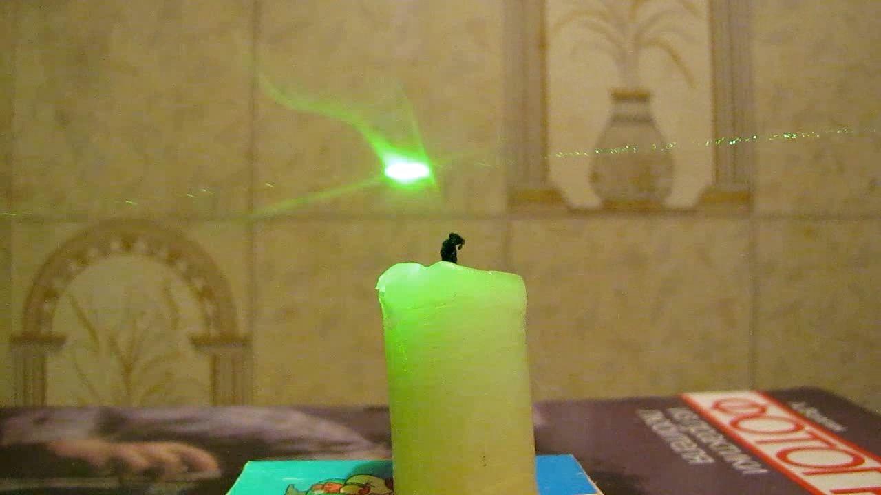 Tyndall effect: laser and candle.  :   