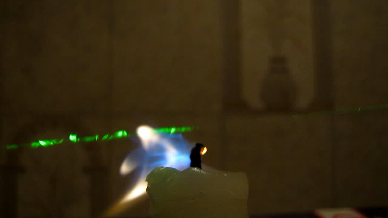 Tyndall effect: laser and candle.  :   