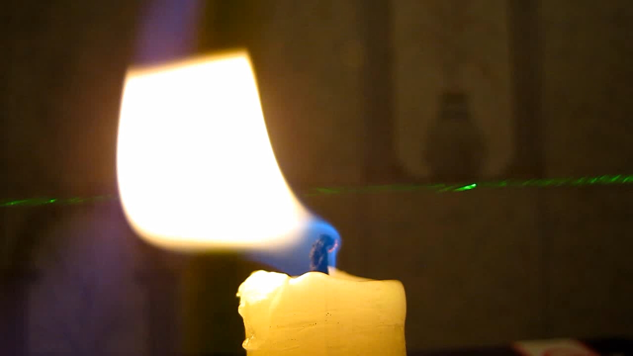 Tyndall effect: laser and candle.  :   