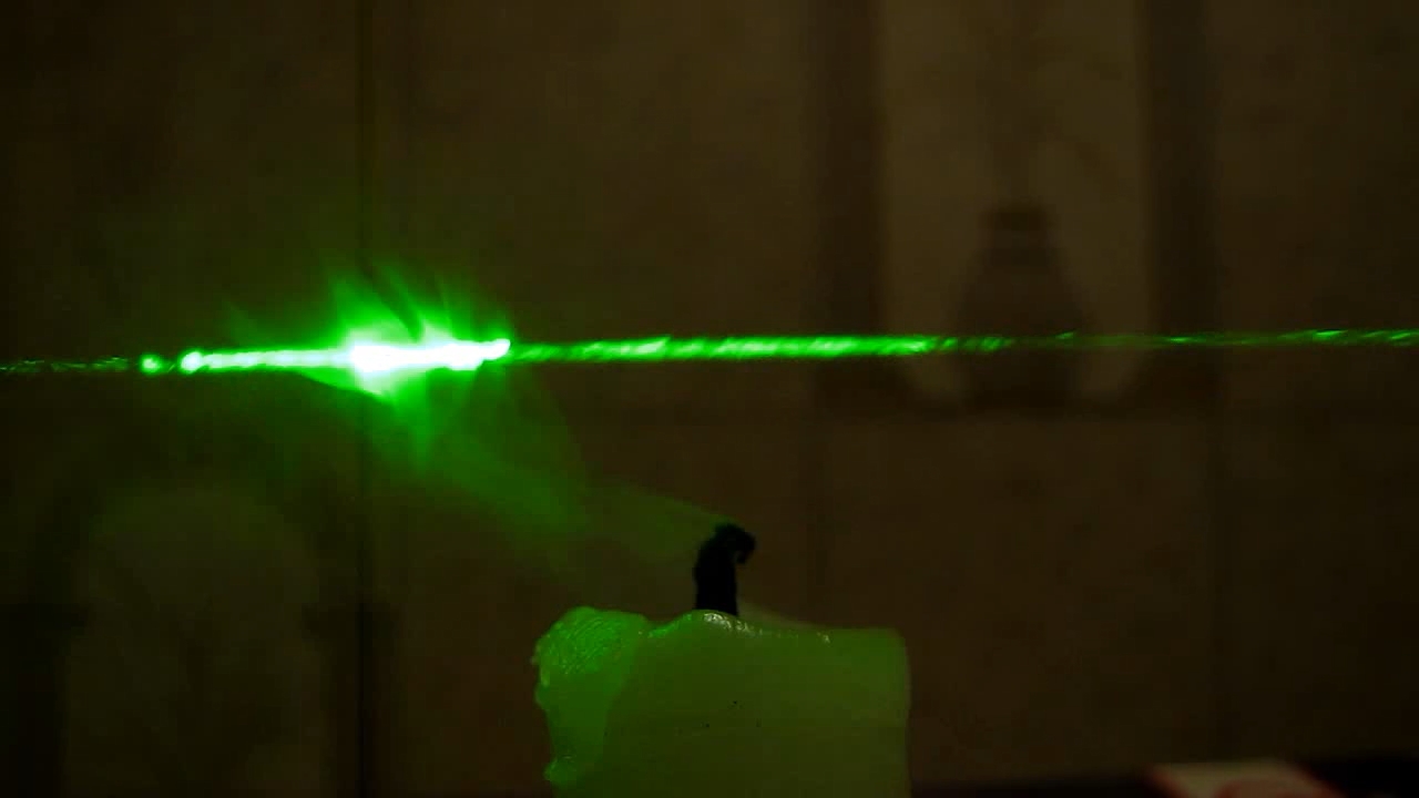 Tyndall effect: laser and candle.  :   