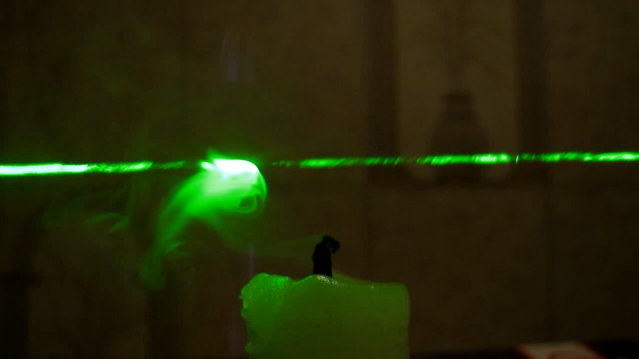 Tyndall effect: laser and candle.  :   