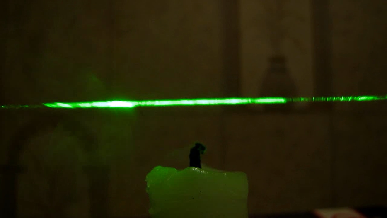 Tyndall effect: laser and candle.  :   