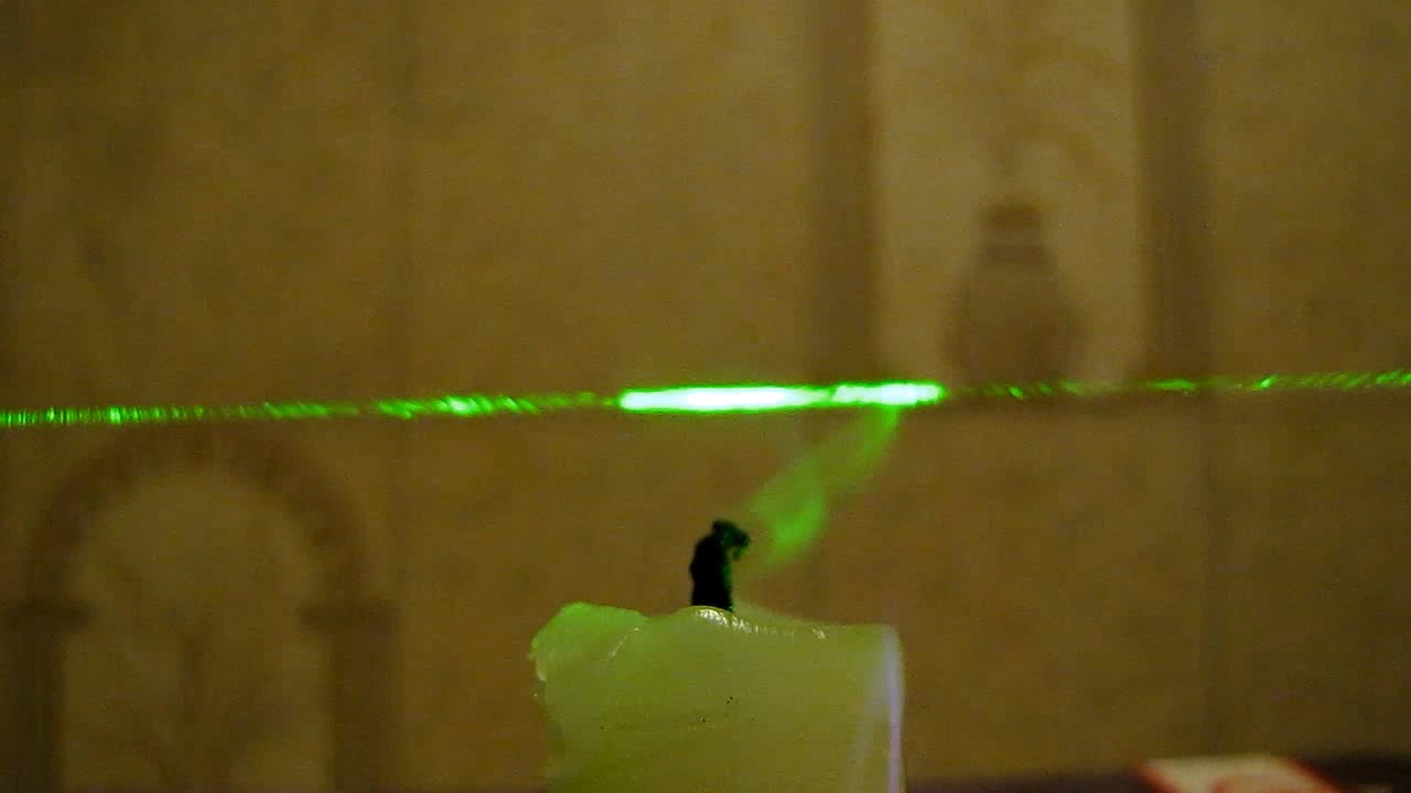 Tyndall effect: laser and candle.  :   