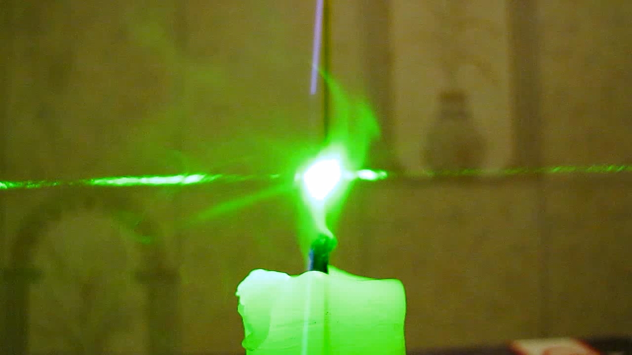 Tyndall effect: laser and candle.  :   