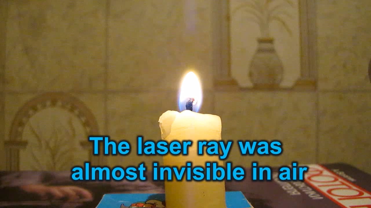 Tyndall effect: laser and candle.  :   