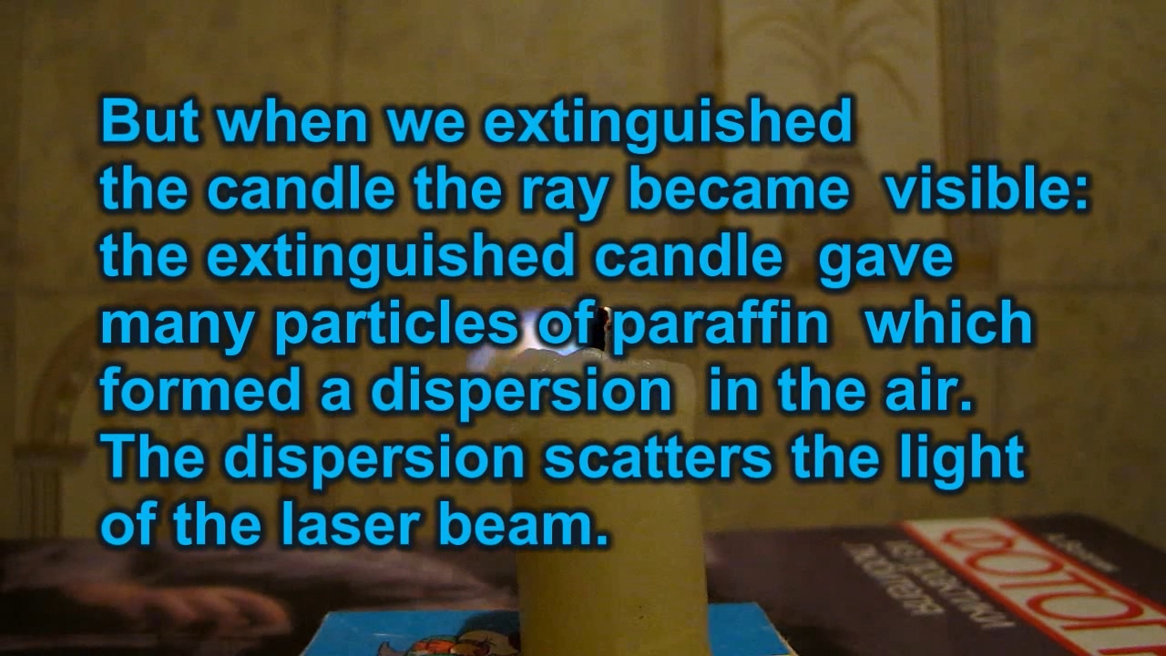 Tyndall effect: laser and candle.  :   