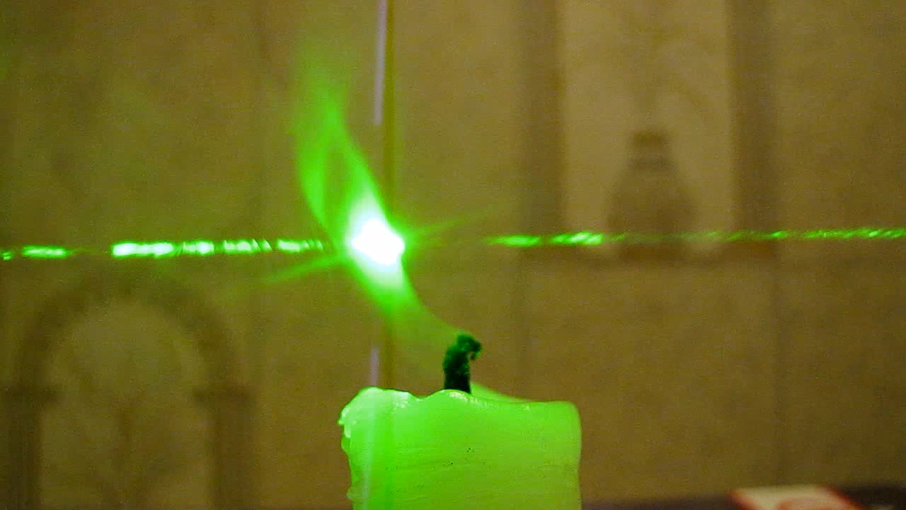 Tyndall effect: laser and candle.  :   