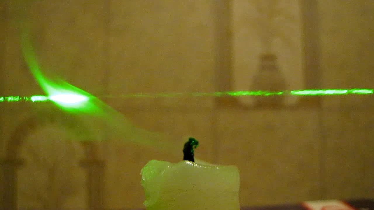 Tyndall effect: laser and candle.  :   