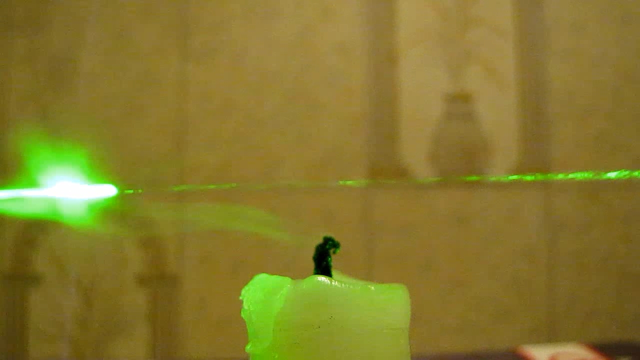 Tyndall effect: laser and candle.  :   