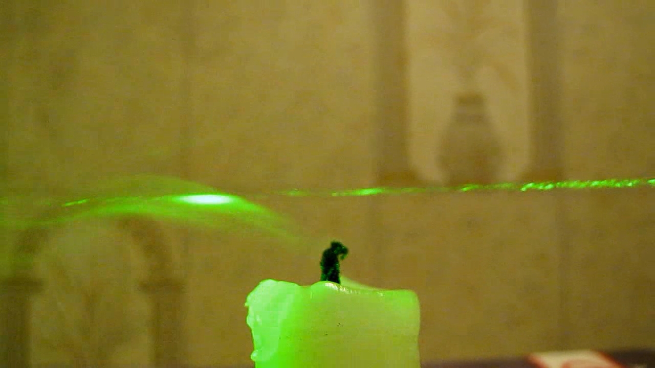 Tyndall effect: laser and candle.  :   