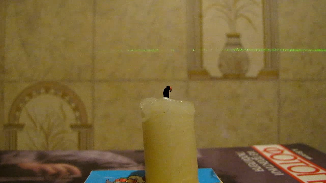 Tyndall effect: laser and candle.  :   