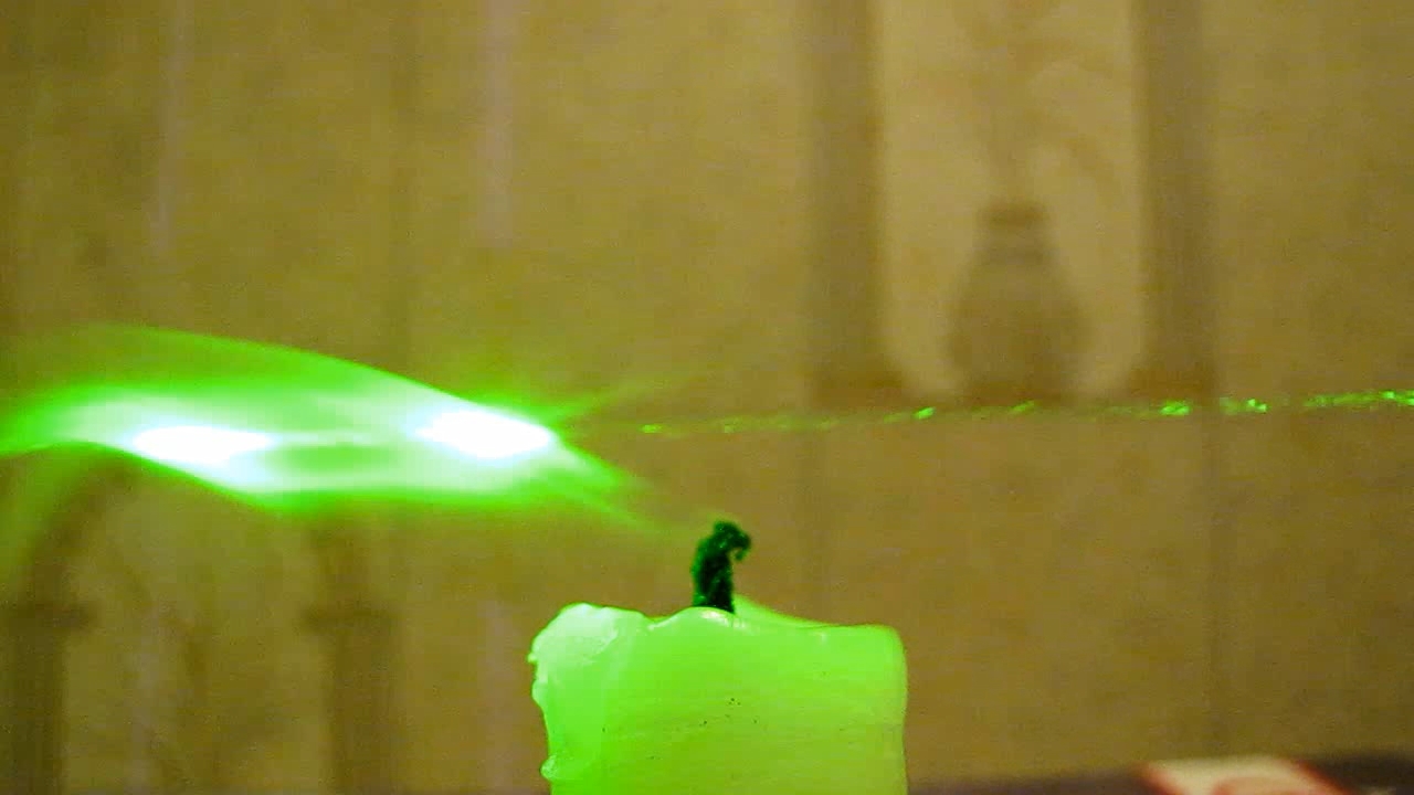 Tyndall effect: laser and candle.  :   