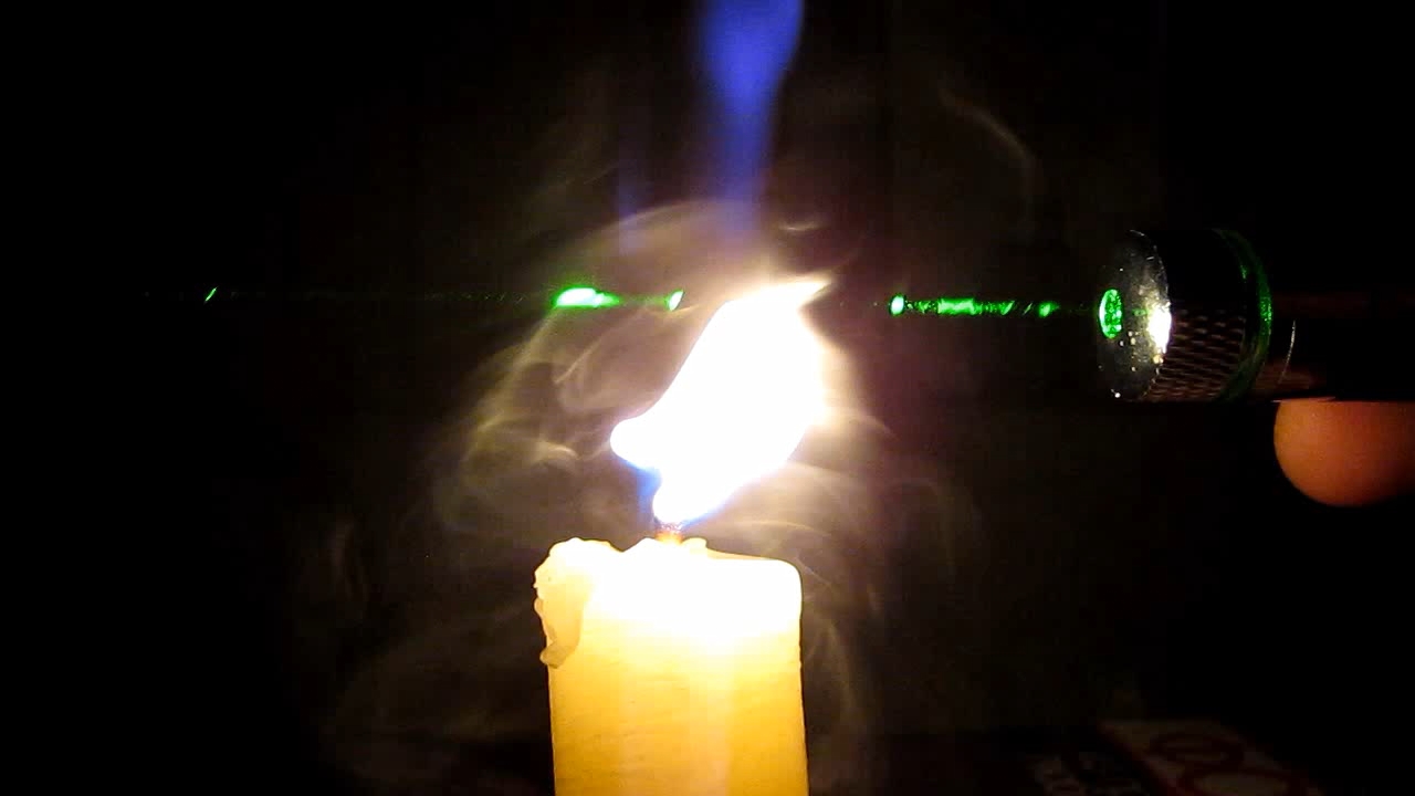 Tyndall effect: laser and candle.  :   