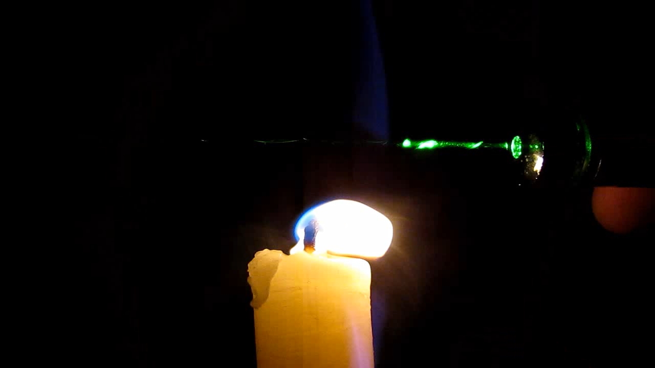 Tyndall effect: laser and candle.  :   