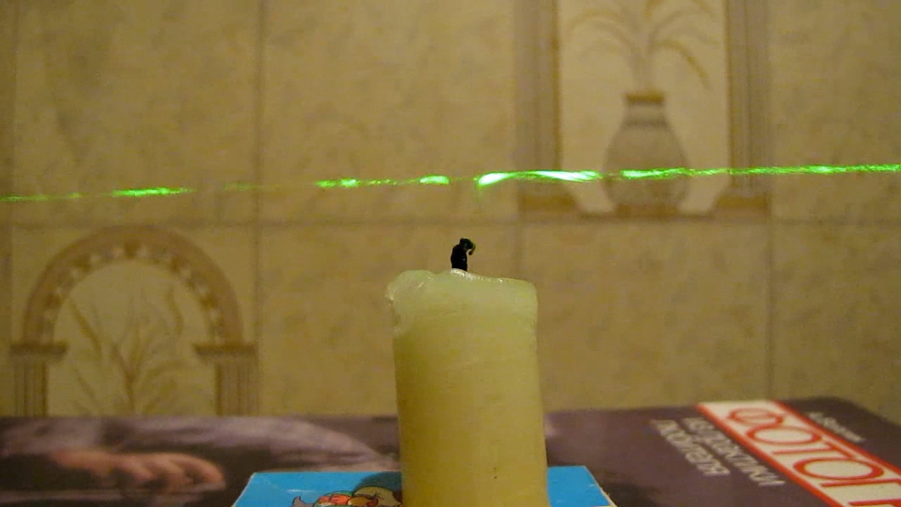 Tyndall effect: laser and candle.  :   