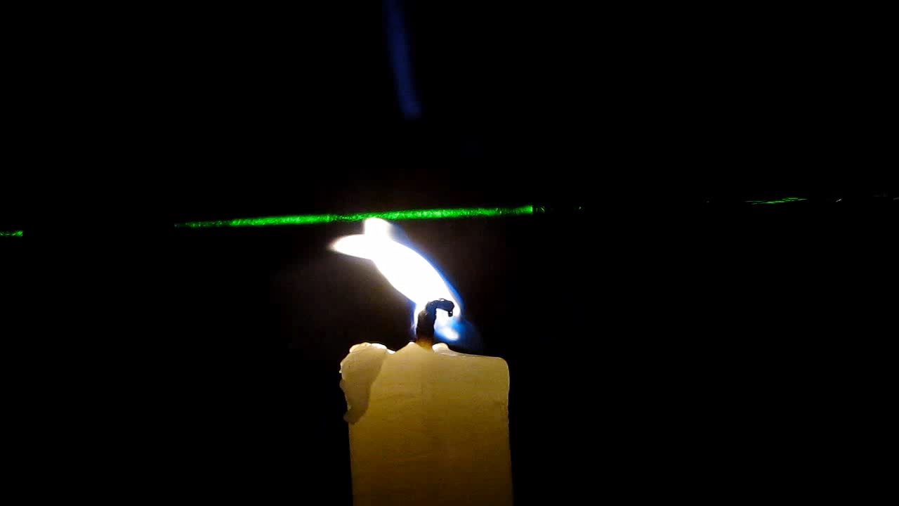 Tyndall effect: laser and candle.  :   