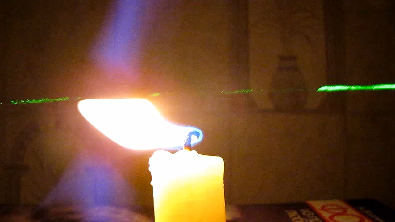 Tyndall effect: laser and candle.  :   