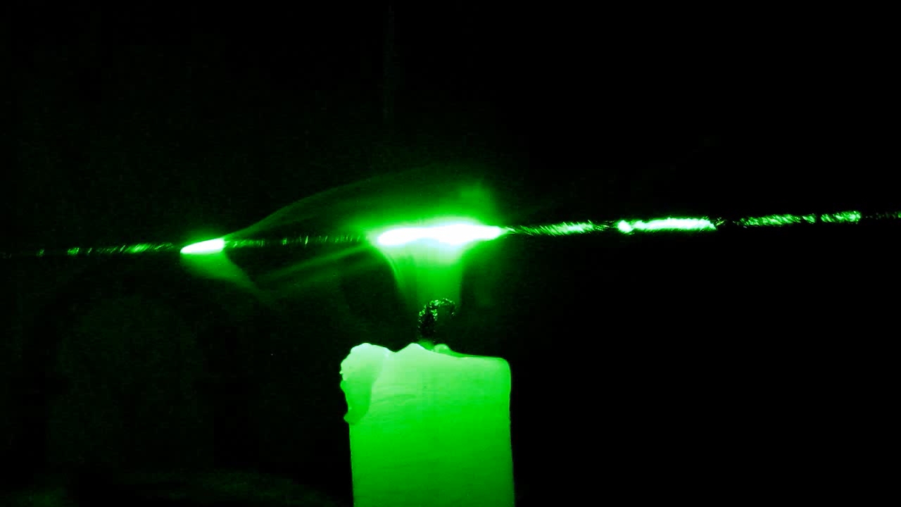 Tyndall effect: laser and candle.  :   