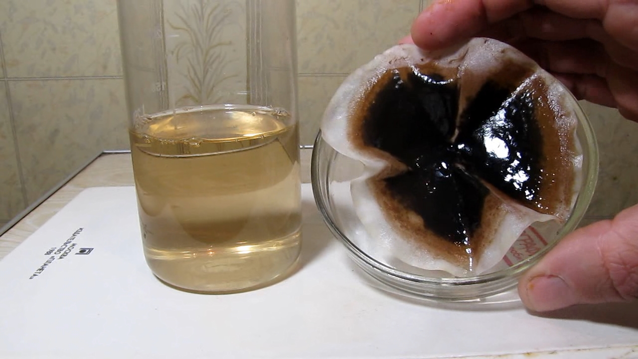 Filtration of alkaline solution (after reaction of aluminium beverage can and potassium hydroxide).    (       )