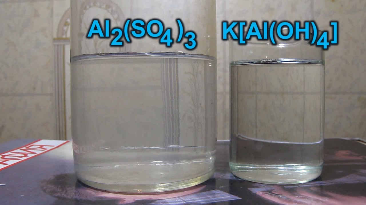 Reaction of potassium aluminate K[Al(OH)4] and aluminium sulphate Al2(SO4)3.    K[Al(OH)4]    Al2(SO4)3
