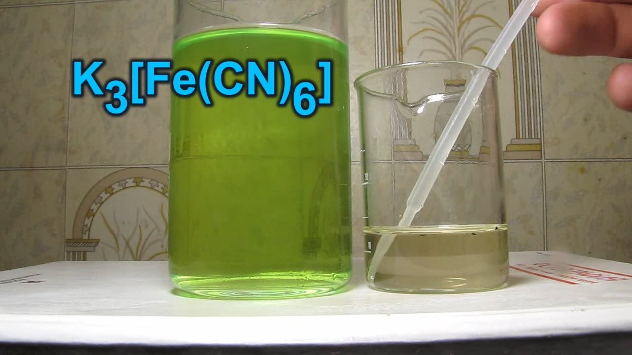 Zinc, hydrochloric acid and potassium ferricyanide. ,      