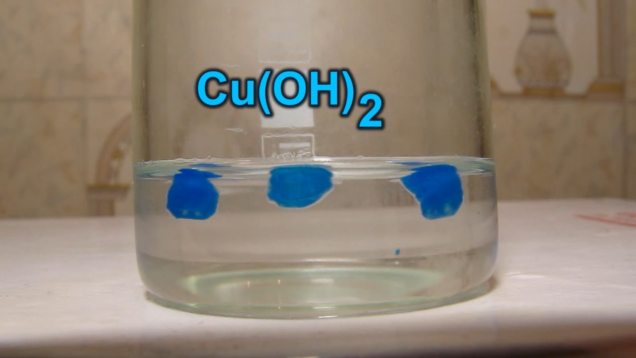 Copper hydroxide (II) and potassium hydroxide.   (II)   