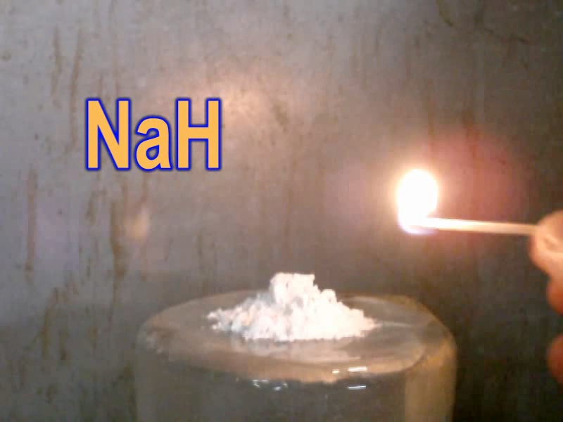 Sodium hydride (reaction of sodium hydride with water and combustion in air)