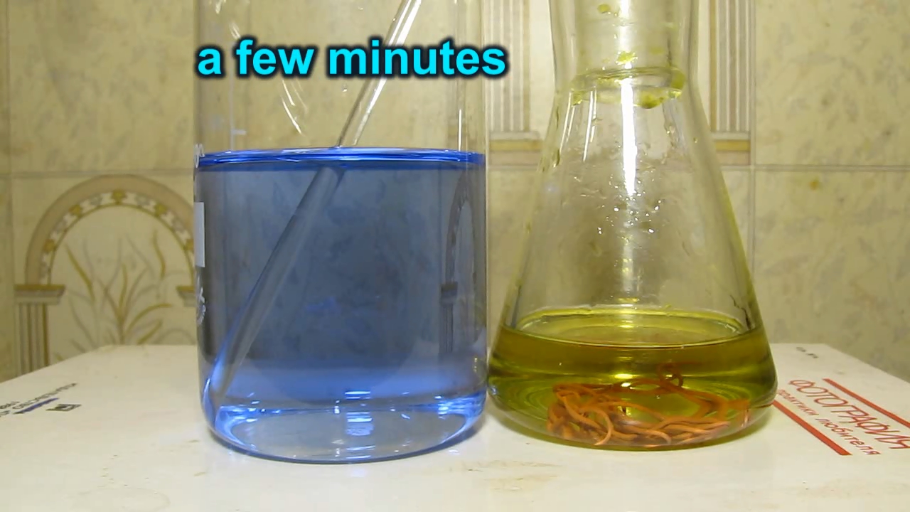 Concentrated hydrochloric acid, air and copper metal