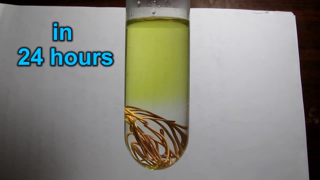 Concentrated hydrochloric acid, air and copper metal