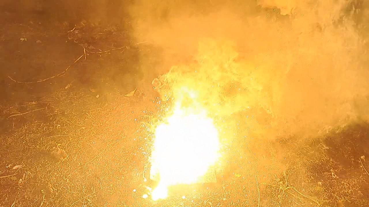 Combustion of Thermite: Iron(II, III) Oxide, Barium Sulfate, Aluminum (Fe3O4/BaSO4/Al)