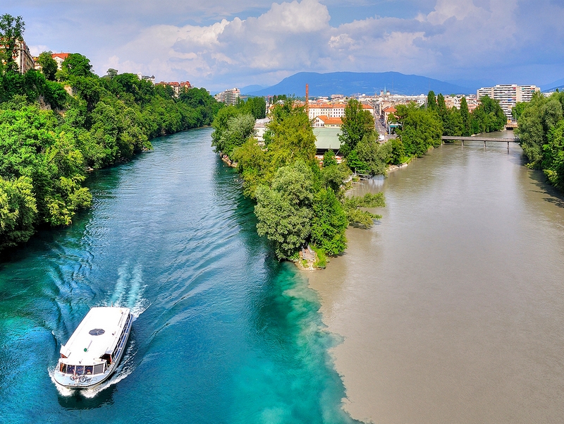      (, ). Confluence of Rhone and Arve Rivers in Geneva, Switzerland