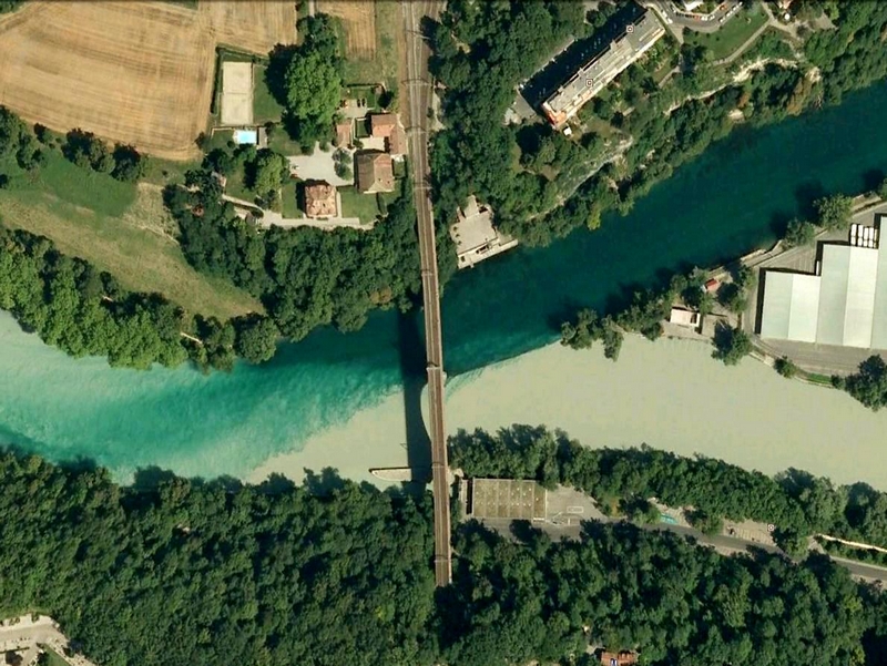      (, ). Confluence of Rhone and Arve Rivers in Geneva, Switzerland